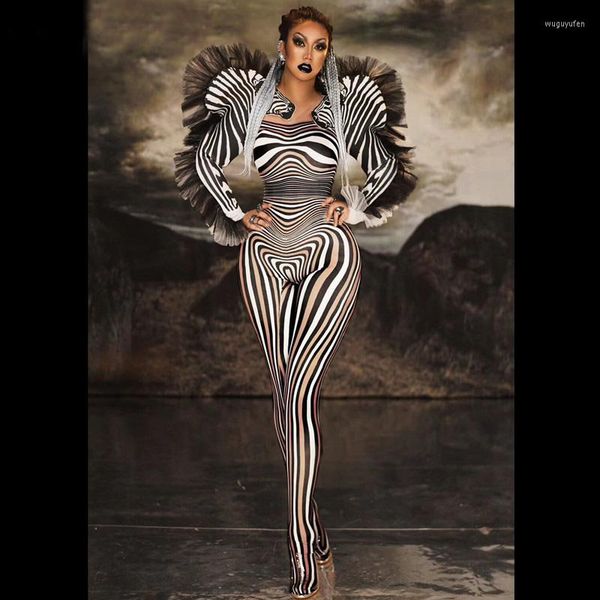 Abbigliamento da palco Halloween Donna Discoteca Gioco di ruolo Costume Zebra Modello Tuta Body elasticizzato Tute Cosplay Party Show