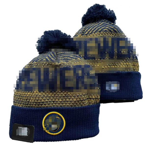 Bonés masculinos Brewers Beanies Minnesota Chapéus Todas as 32 equipes tricotadas com punhos Pom listrado lã lateral quente EUA College Sport Knit Hat Hockey Beanie Cap para mulheres A2