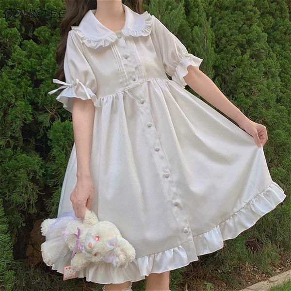 Sıradan Elbiseler Kadın Elbise Japon Tarzı Tatlı ve Gevşek Uygulama Tüm Eşleştirilmiş Öğrenci Kawaii Katı Trendi Diz Uzunluğu Modaya Göre Sevimli Yaz 230410