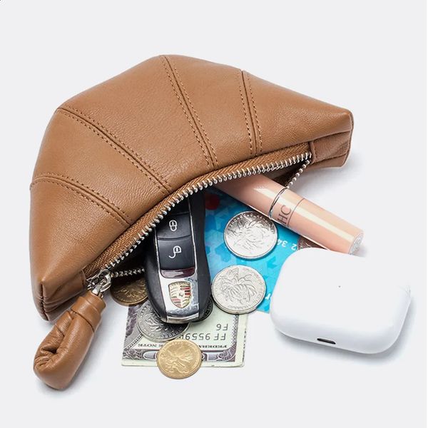 Kozmetik çantalar kılıfları lüks orijinal deri kadın para çantası süslü kruvasan moda bayan küçük fermuarlı hobo cüzdan markası retro mini makyaj torbası 231109