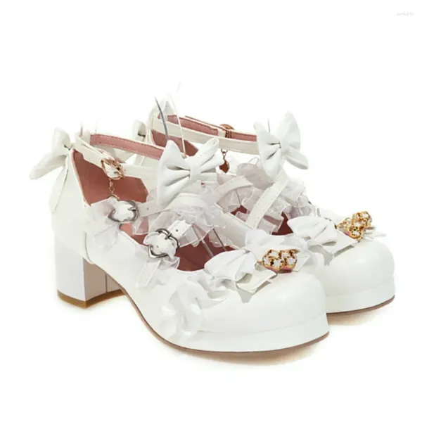 Scarpe eleganti Lolita Donna Tacchi alti Ciondolo Cinghie di pizzo Arco Ragazze carine Principessa Tea Party Pompe Studenti Adorabili Taglie forti 34-48