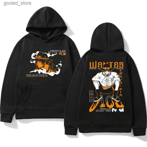 Herren Hoodies Sweatshirts Japan Anime One Piece Portgas D Ace Doppelseitiger Druck Hoodie Harajuku Manga Herbst Winter Langarm Kapuzenpullover Herren Q231110