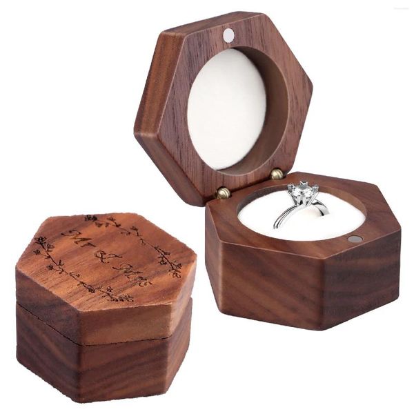 Schmuckbeutel aus Holz, Verlobungsring-Trägerbox, rustikal, individuelles Braut- und Bräutigam-Hochzeitskissen, quadratisch/rund/herz-Geschenk aus Holz