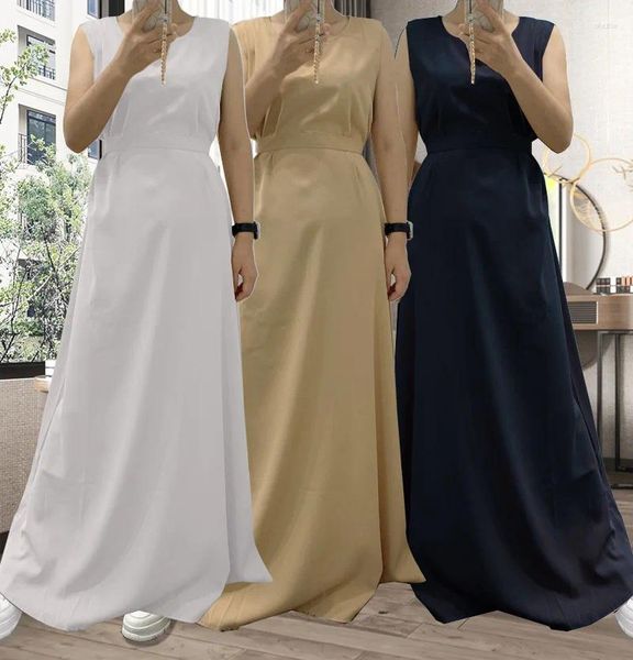 Casual Kleider Mode Weste Kleid Sommer Abaya Für Frauen Dubai Islamische Kleidung Schlanke Frauen Ärmellose Arabische Muslimische Abend