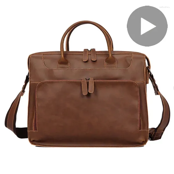 Valigette valigette di cuoio pazzo per cavalle per donna borsa per laptop per laptop da 14 pollici Documenti di borsa A4 Organizzatore di femmine 2023