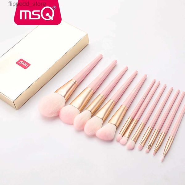 Make-up-Pinsel MSQ 12-teiliges Make-up-Pinsel-Set für Puder, Rouge, Lidschatten, Pincel Maquiagem, Make-up-Pinsel-Sets, kosmetische Werkzeuge mit rosa PU-Ledertasche Q231110