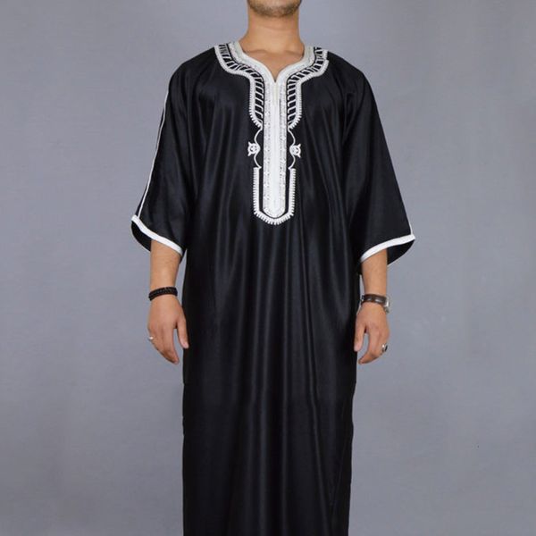 Ethnische Kleidung Muslimische Mode Männer Jubba Thobes Arabisch Pakistan Dubai Kaftan Abaya Roben Islamisches Saudi-Arabien Schwarzes langes Blusenkleid 230410