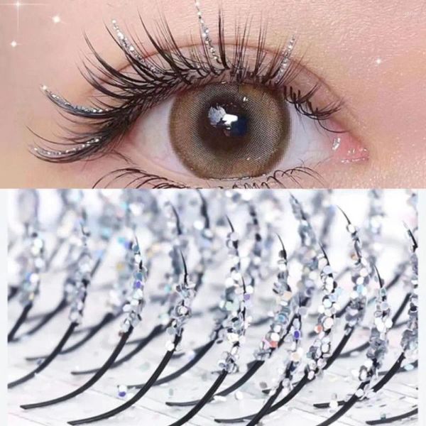 Cílios postiços brilho brilhante extensão de cílios moda com diamante cor prata diy ferramenta de maquiagem cílios individuais senhoras