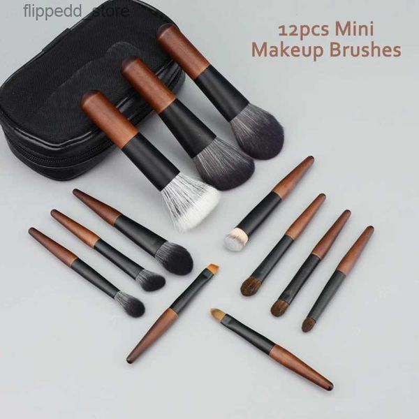 Makyaj Fırçaları Taşınabilir 8/12 PCS Mini Makyaj Fırçası Setleri Yün Fiber Güzellik Aracı Temel Fırçası Set Kozmetik Fırçalar Kadınlar İçin Q231110