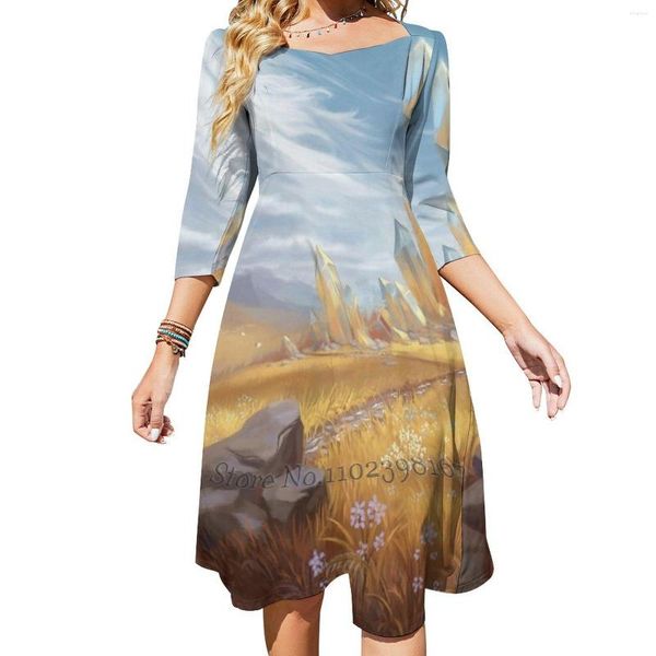 Lässige Kleider Einfach Süßes Elegantes Kleid Frauen Koreanisch Kawaii Quadratischer Kragen Umwelt Wolken Blauer Himmel Windkristalle Asur Misoa