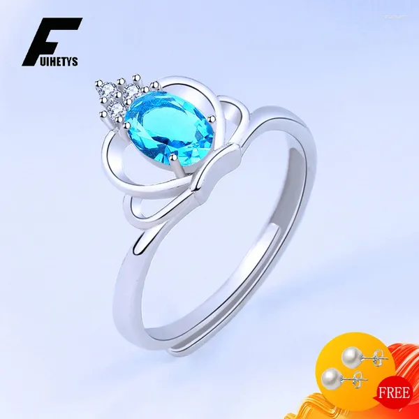Anéis de cluster na moda anel 925 jóias de prata forma de coroa rubi safira zircão pedra preciosa dedo aberto para mulheres festa de noivado de casamento
