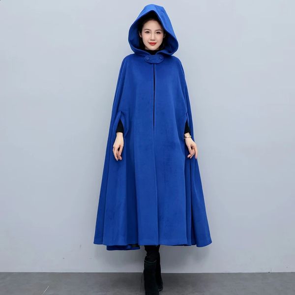 Vestidos casuais básicos manto casaco feminino outono e inverno brisa dupla face tecido engrossado quente étnico vento luta com capuz 231110