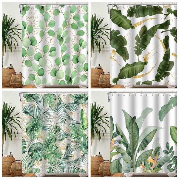 Занавески для душа тропические зеленые растения листовые романтический абстрактный стиль богемия Водонепроницаемая полиэфирная ванная комната 230407