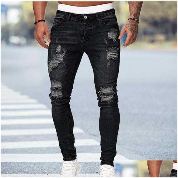 Jeans da uomo Jeans skinny neri Jeans strappati maschili 2021 Nuovi pantaloni casual da strada estivi Hip Hop Pantaloni slim in denim Moda uomo Pantaloni da jogging Dh4Lf