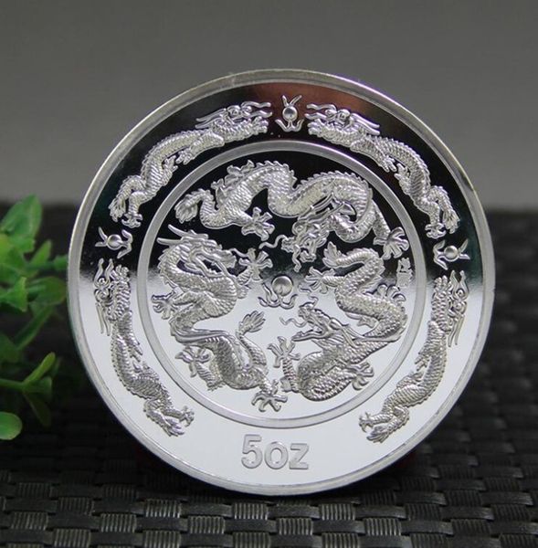 Artes e artesanato Chineses Xangai Mint 5 oz 1988 Ano Zodiac Dragon Silver Medallion comemorativo