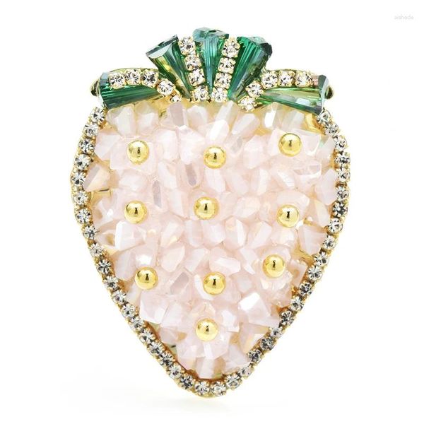 Broches Wulibaby fraise faite à la main pour les femmes charmante beauté cristal Fruits fête bureau broche broche cadeaux