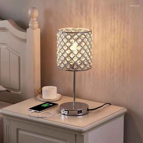 Lâmpadas de mesa usb recarregável lâmpada de mesa de cristal toque escurecimento luzes de cabeceira quarto led night light com fonte eua plug