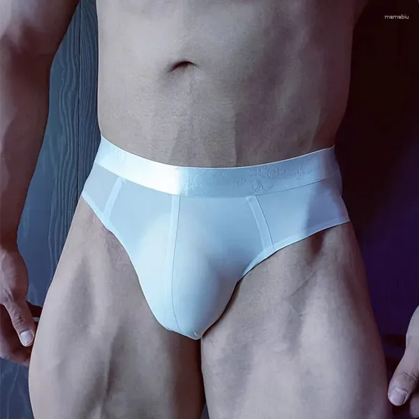 Mutande da uomo Intimo di seta di ghiaccio Sexy Ultra sottile rigonfiamento Pene Pouch Slip da uomo a vita media Sottovesti Hombre Maschile Undies erotico Cueca