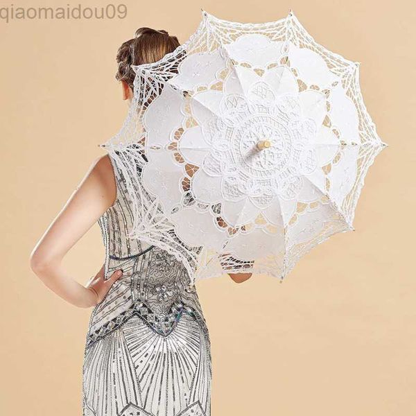 Guarda -chuvas noivo na noiva de renda branca guarda -chuva de princesa de casamentos de renda de renda para bonecas para bonecas vestido de noiva feminina adereços AA230410