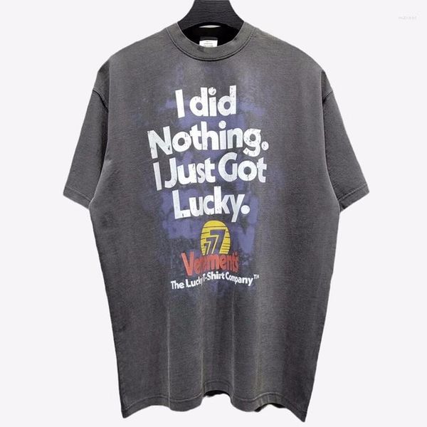 Camisetas masculinas de verão Lucky Vintage T-shirt lavado Old Double-lado lado de manga curta Hip Hop Fashion Street Apparel