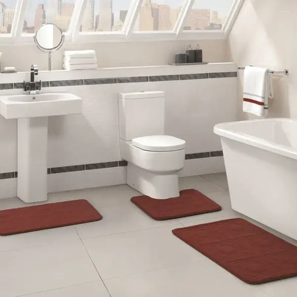 Halılar geometrik bordo polyester banyo halı set bellek köpüğü (3 adet)