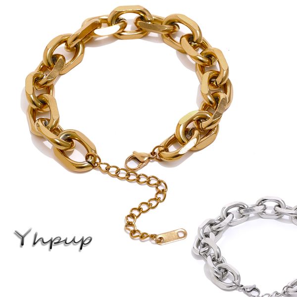 Bracelets de charme YHPUP Pulseira de corrente de aço inoxidável para mulheres Declaração de metal grossa grossa do presente 230411