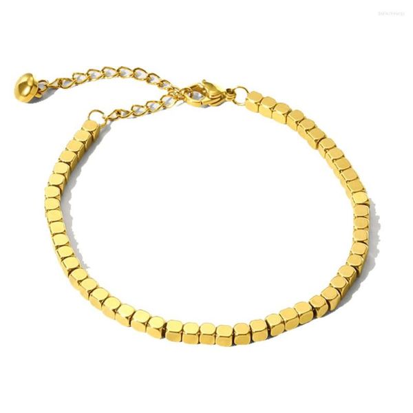 Strand WILD FREE Bracciale in acciaio inossidabile con perline quadrate piccole placcate oro 14K per donna Gioielli classici semplici e di tendenza impermeabili