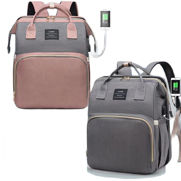 Wickeltaschen Mama Baby Wickeltasche Rucksack Wickelunterlage Schatten Moskitonetz Nass- und Trockentrage USB-Ladeanschluss Kinderwagen-Hängetasche Kostenlos 231110