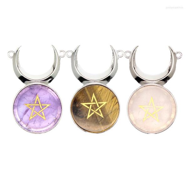 Colares pendentes charme da lua vintage stone natural pedra jóias de jóias reiki cura estrela tigre olho amethysts rosa quartzo pêndulo