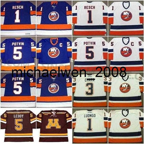 Weng Homens Mulheres Juventude Nova York GLENN RESCH 1973 1 ROBERTO LUONGO 3 ZDENO CHARA 5 NICK LEDDY Gophers Vintage CCM Hóquei Jersey