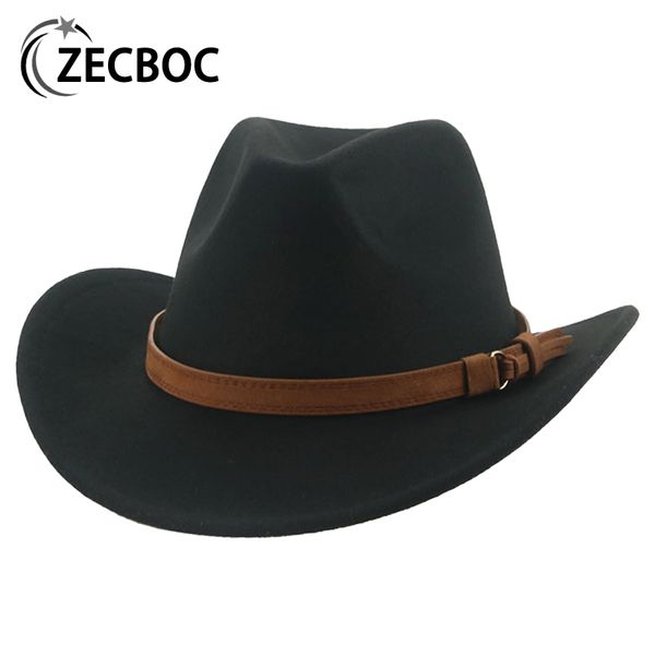 Chapéus de balde largura chapé de balde masculino chapéu de cowboy de vaca ocidental acessórios de cabeça larga brim felt hat hat hat cowgirl panamá chapéu de couro de couro para mulheres 230410