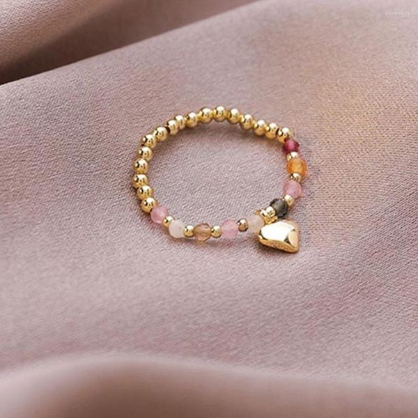 Fedi nuziali Semplice colore oro simulato perla perlina per le donne Anello elastico a cuore Gioielli con dita in cristallo Regalo per feste Anelli Mujer