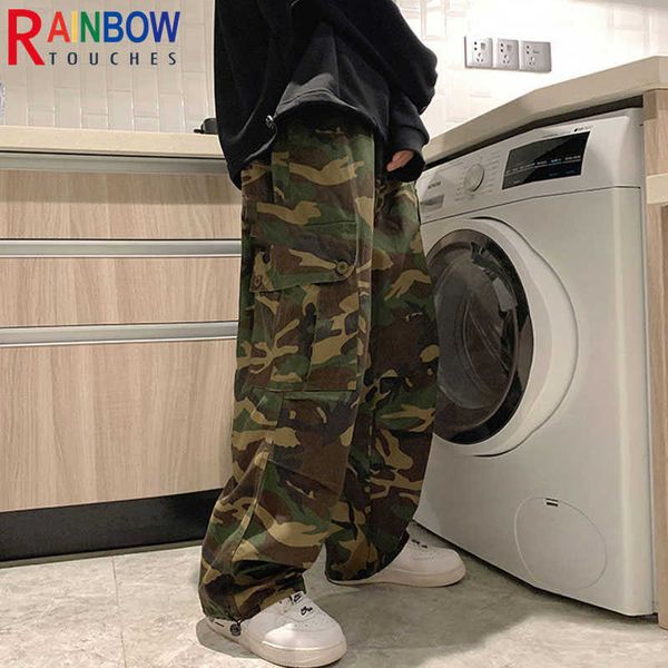 Мужские брюки Rainbowtouches Camouflage Pant 2022 Новая мода Мужские грузовые брюки. Случайный винтажный стиль пробегает мужские модные негабаритные брюки W0414