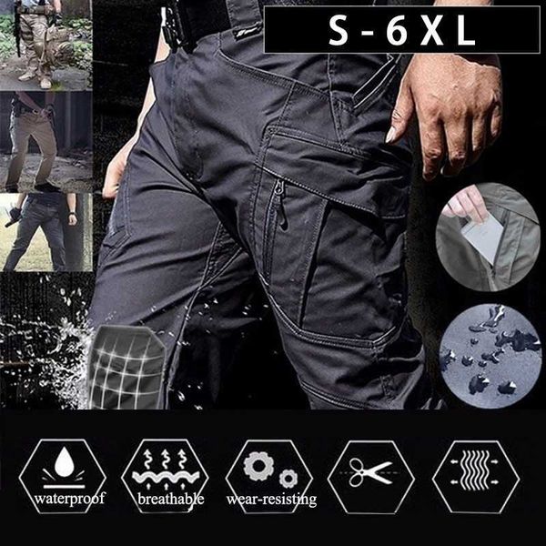 Calça masculina calça de carga masculina Multi Pocket Tactical Men Pants Casual Exército Militar Combate Calça de caminhada à prova d'água PLUS TAMANHA 6XL W0411