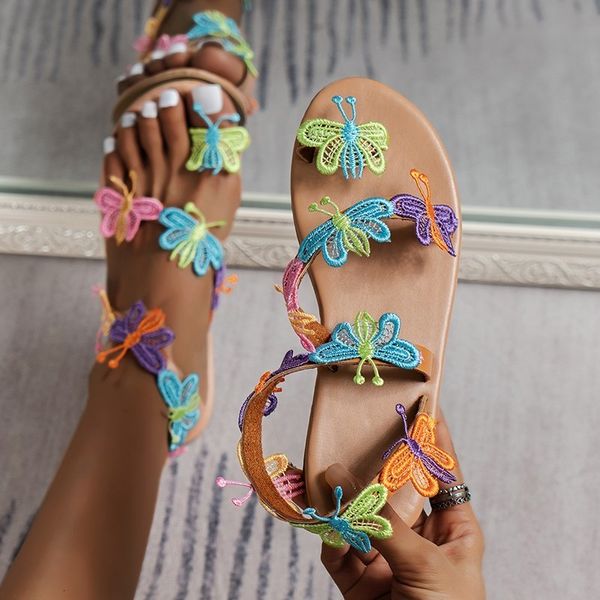 Sandalen Sommer Damen Süße Boho Perle Dekoration Leder Wohnungen Plus Größe Strand Sand Urlaub Schuhe Zapatos 230411