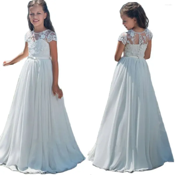 Vestidos de menina chiffon renda flor com laço frisado cristal até apliques vestido de baile vestido de primeira comunhão para meninas personalizado