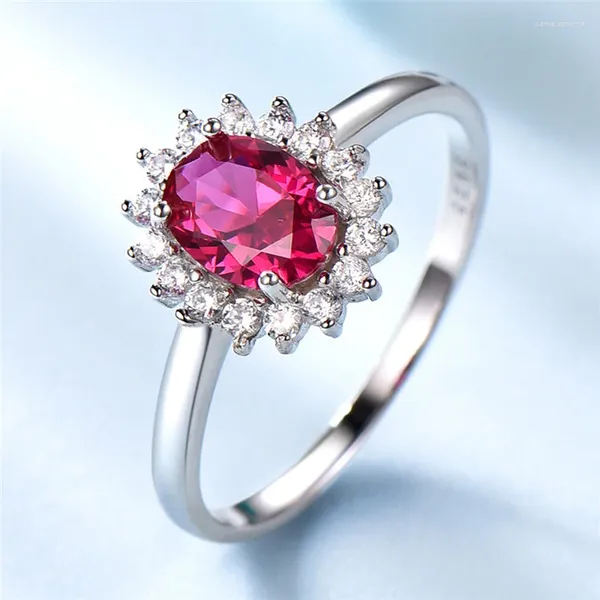 Küme Yüzükleri Dluxury Nano Ruby Ring Silver 925 Kübik Zirkonya Taş Kadınlar Vintage Flower Emerald Dimon Yüksek Kaliteli Aksesuarlar