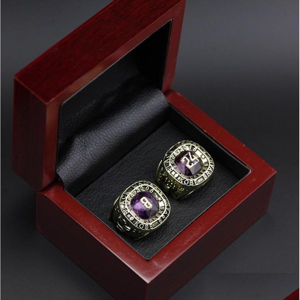 2 stücke 8/24 Bryant Basketball Team Champions Championship Ring mit Holzkiste Sport Souvenir Männer Fan Geschenk 2023 Großhandel Drop Lieferung Dhdo4