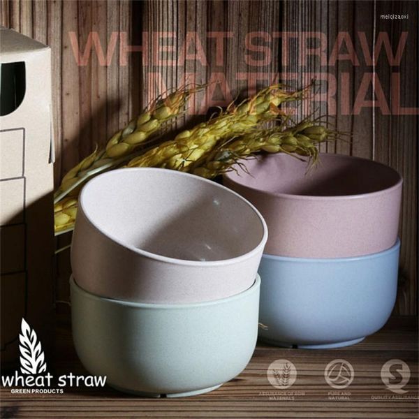 Tigelas 1pcs Wheat Straw Bowl Placas de utensílios de mesa para pratos que servem à sopa de utensílios de sopa Plástico único não frágil para comer crianças