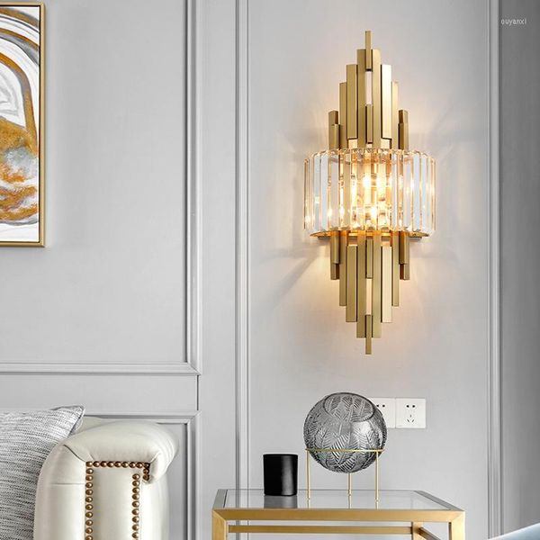 Wandleuchten Goldkristalllampe Postmoderner Luxus Wohnzimmer Schlafzimmer Hintergrund Decora Wandleuchte Nordische Innenbeleuchtung