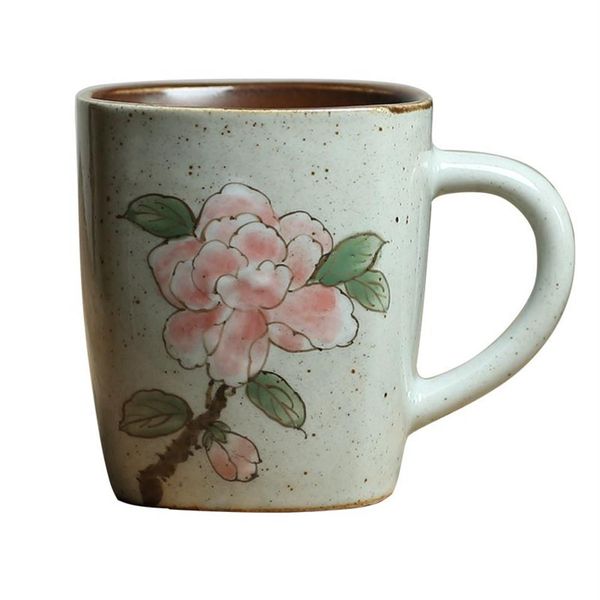 Caneca de café vintage jingdezhen peônia pintada à mão copo de cerâmica personalidade criativa retro mug212j