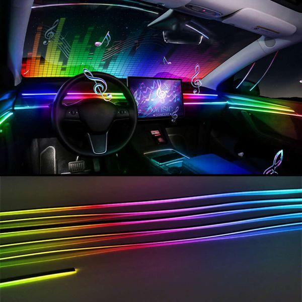 Новый полноцветный стример для автомобиля, окружающее освещение RGB, 64 цвета, универсальный светодиодный интерьер, скрытая акриловая полоска, симфоническая атмосферная лампа