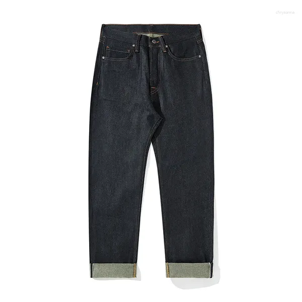 Herrenjeans für Herren, hochwertige Hose, schwere Japan-Vintage-Jeans mit rotem Rand und grünem Boden, klassische gerade Denim-Hose