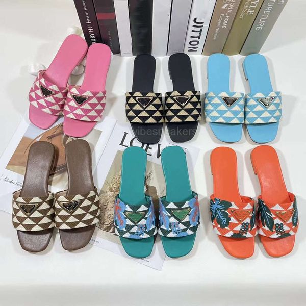 slides designer women sandals pradly Available high version 2023 new flat bottomed slippers for wearing embroidered letter metal buckle house