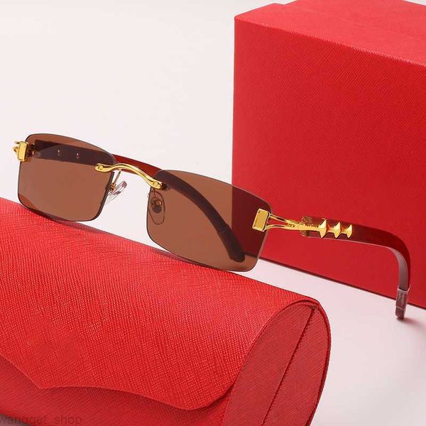 Luxury Brand Designer Sunglasses Sunglasses Womens Trendy retângulo polarizado Proteção UV Gold 3 estrelas Metal Brown Wood Bamboo Glass sem aro