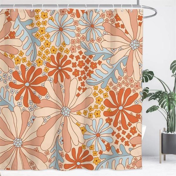 Rideaux de douche Rideau de mode Orange Flower Art Modèle esthétique imperméable avec crochet tissu décoration de salle de bain