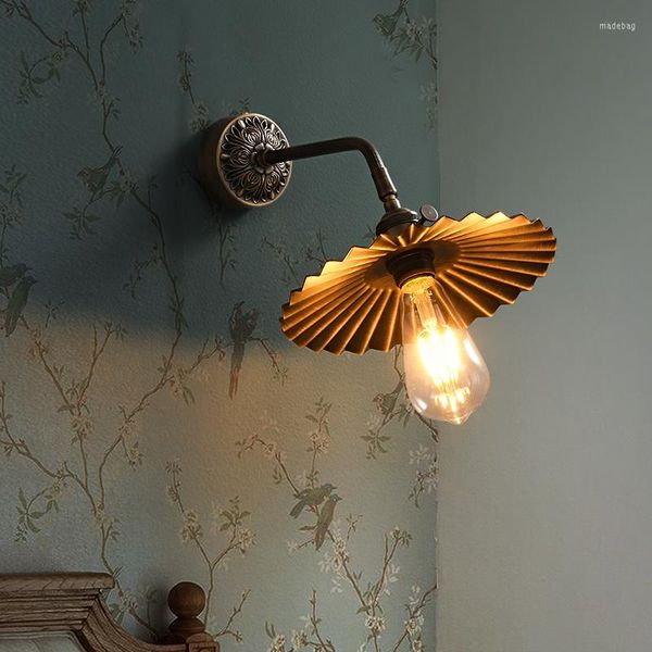 Lâmpada de parede americana retrô de cobre completo de cabeceira minimalista estilo chinês wabi-sabi led japonês