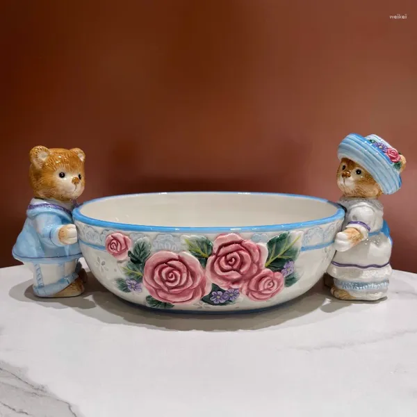 Piatti Europeo Creativo Dipinto Orso Piatto di frutta in ceramica Per la casa Soggiorno Dim Sum Ciotola di caramelle Decorazione della casa