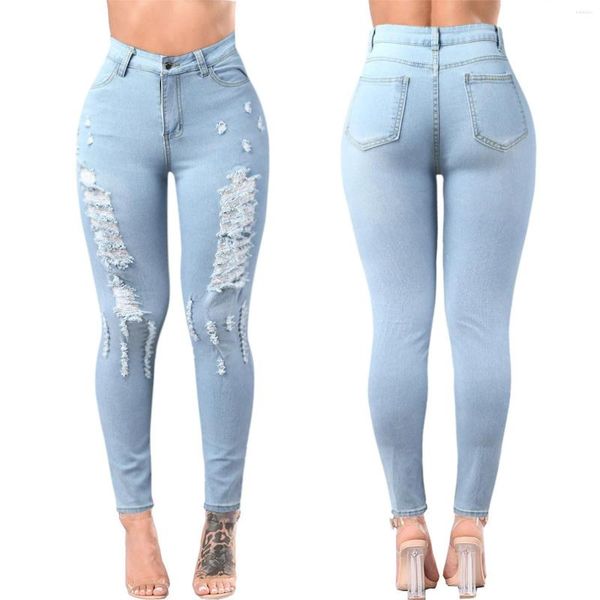 Damen Jeans Damen Lässig Dunkelblau Klassisch Mittlere Taille Enge Taschen Leggings Super bequeme Alltagshose Schnell auf Lager