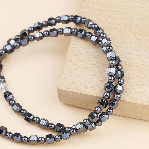 Catene Ematite naturale Geometrica Nera Collana con perline a mano Moda Ornamenti per gioielli da uomo rotondi